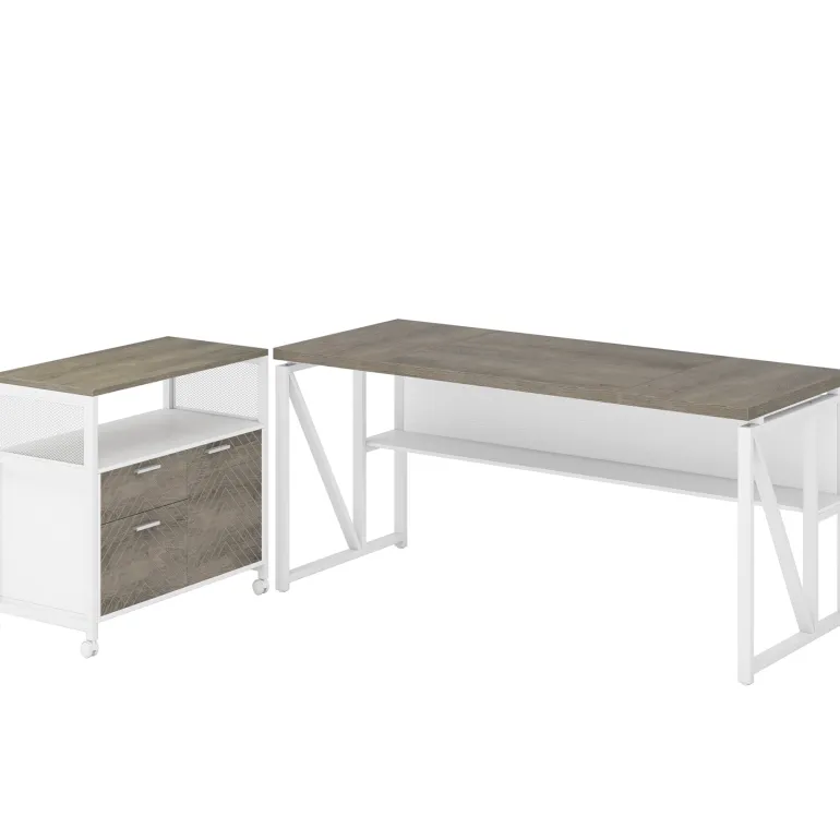 Fashion Tribesigns 55" / 63" L-Shaped Executive Desk with Storage Shelves and Mobile File Cabinet