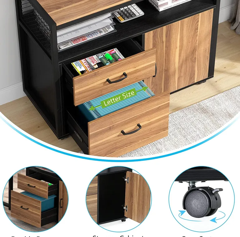 Fashion Tribesigns 55" / 63" L-Shaped Executive Desk with Storage Shelves and Mobile File Cabinet