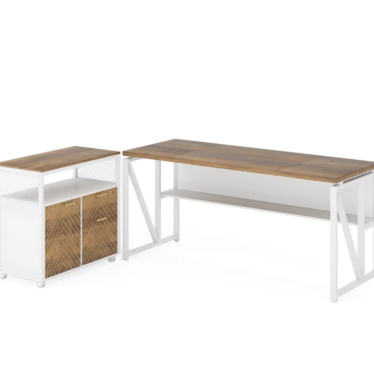 Fashion Tribesigns 55" / 63" L-Shaped Executive Desk with Storage Shelves and Mobile File Cabinet