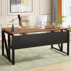 Hot Tribesigns 55" /63" Computer Desk Writing Table with Bottom Storage Shelf