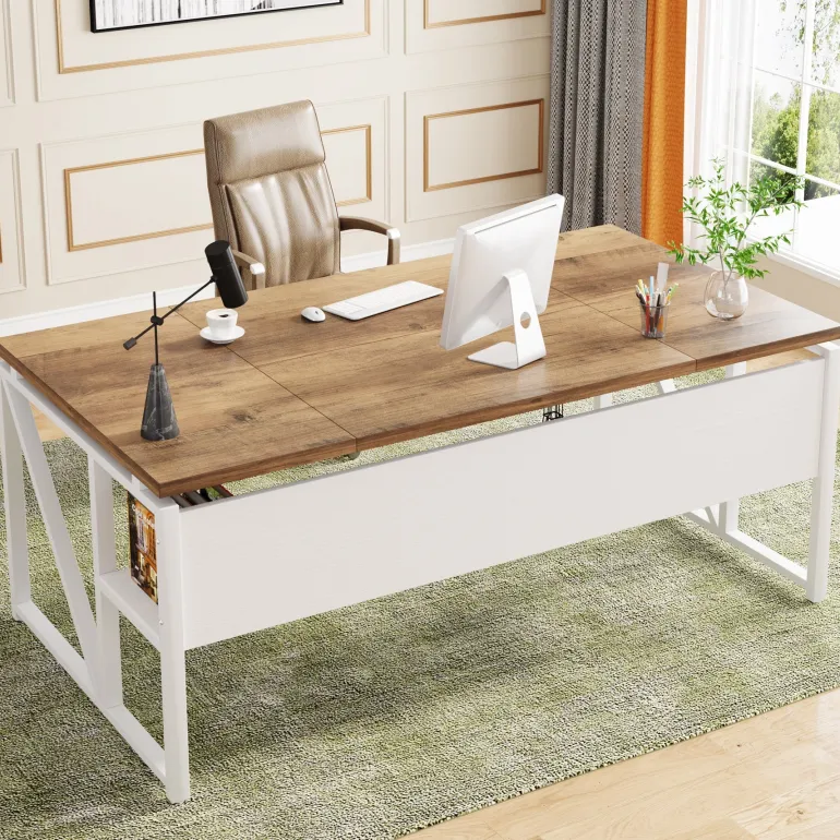 Hot Tribesigns 55" /63" Computer Desk Writing Table with Bottom Storage Shelf
