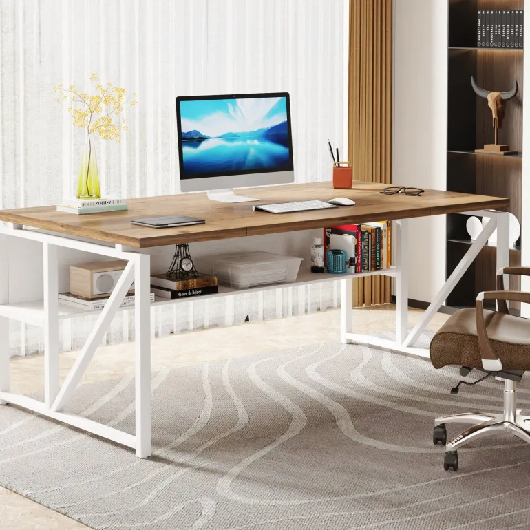 Hot Tribesigns 55" /63" Computer Desk Writing Table with Bottom Storage Shelf