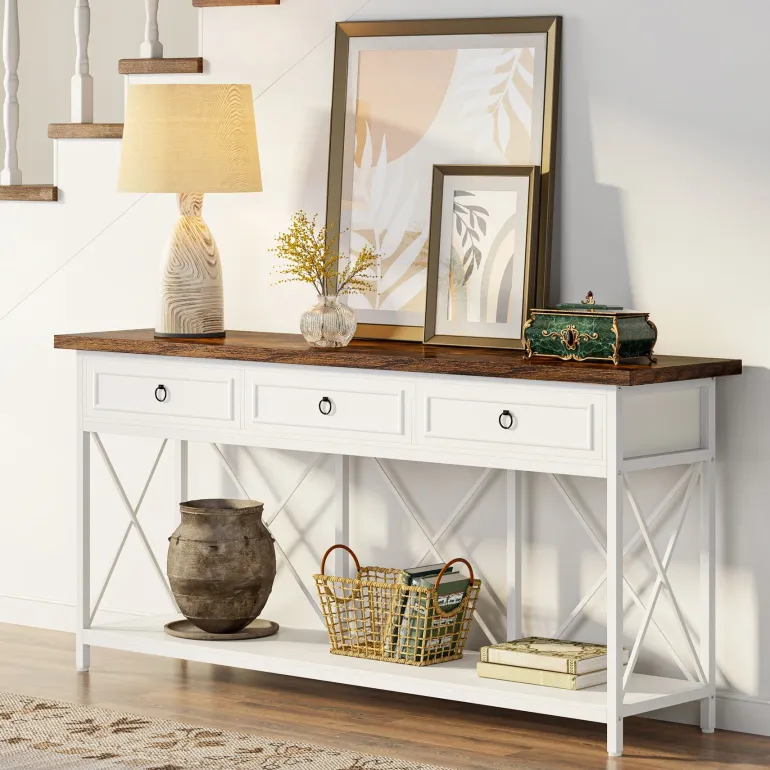 Sale Tribesigns 3 - Drawer Console Table, 70.8" Sofa Foyer Table with Storage Shelf