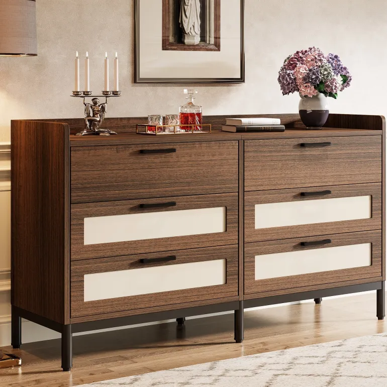 Fashion Tribesigns 6 - Drawer Dresser, 55" Rustic Chest of Drawers Dresser Organizer