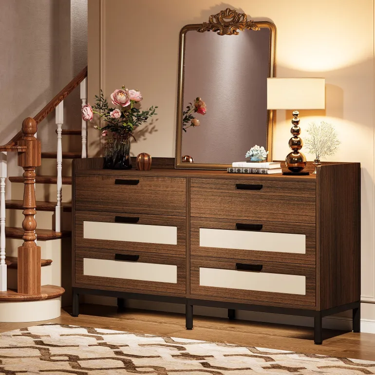 Fashion Tribesigns 6 - Drawer Dresser, 55" Rustic Chest of Drawers Dresser Organizer
