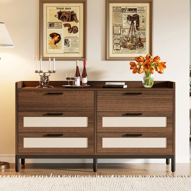 Fashion Tribesigns 6 - Drawer Dresser, 55" Rustic Chest of Drawers Dresser Organizer