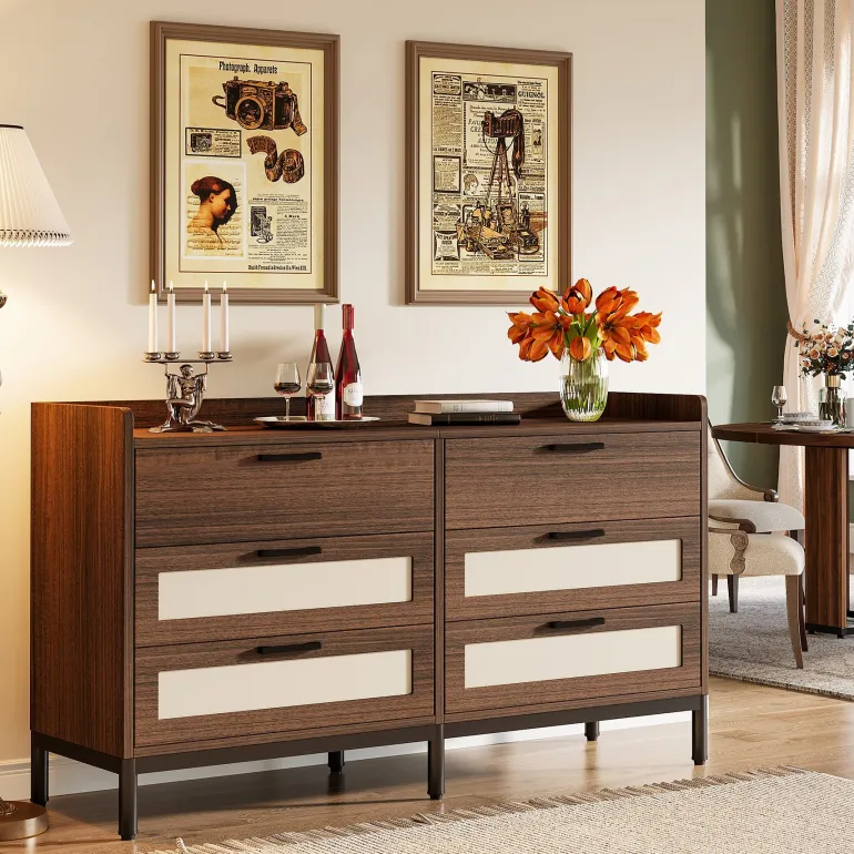 Fashion Tribesigns 6 - Drawer Dresser, 55" Rustic Chest of Drawers Dresser Organizer