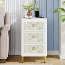 Store Tribesigns 3 - Drawer End Table, Modern Side Table With Shell - Decorated