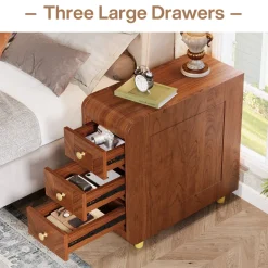 Cheap Tribesigns 3 - Drawer End Table, Small Classic Sofa Side table Bedside Table