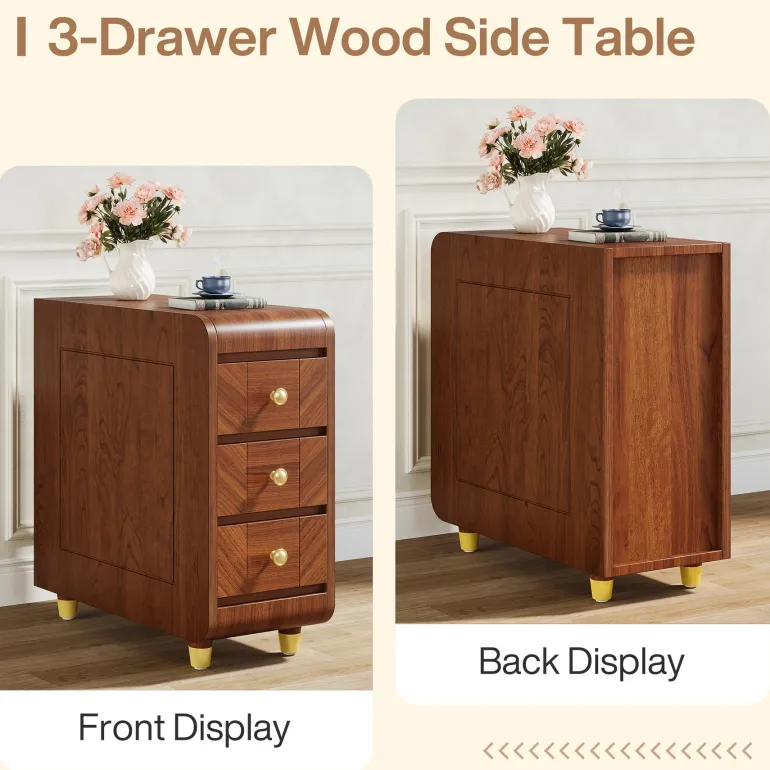 Cheap Tribesigns 3 - Drawer End Table, Small Classic Sofa Side table Bedside Table