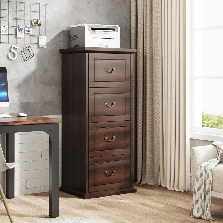 Fashion Tribesigns 4 - Drawer File Cabinet, Vertical Wood Filing Cabinet with Lock