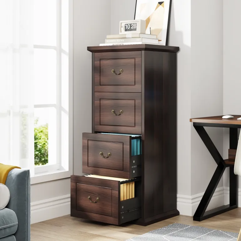 Fashion Tribesigns 4 - Drawer File Cabinet, Vertical Wood Filing Cabinet with Lock