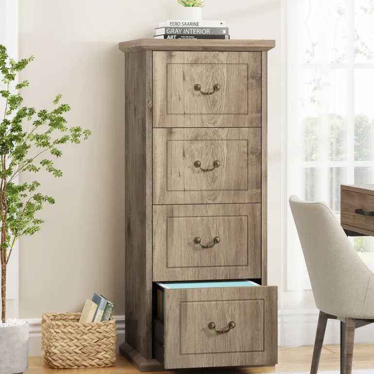 Fashion Tribesigns 4 - Drawer File Cabinet, Vertical Wood Filing Cabinet with Lock