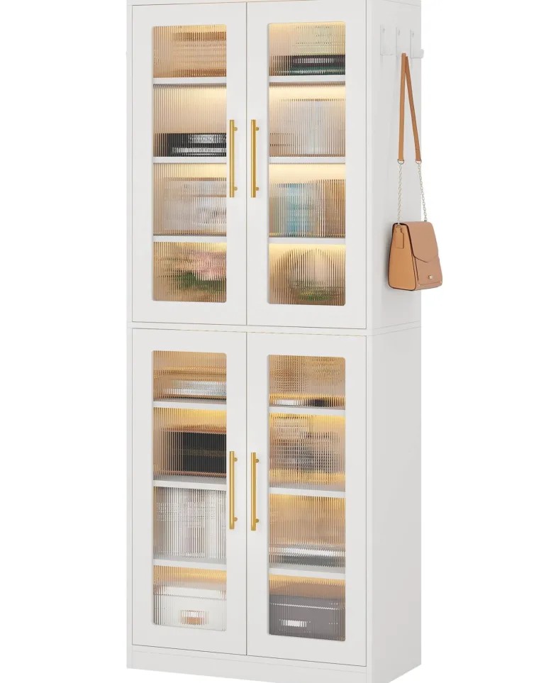 Hot Tribesigns 67 - inch Bookcase, 8 - Tier Bookshelf with Acrylic Doors and LED Light