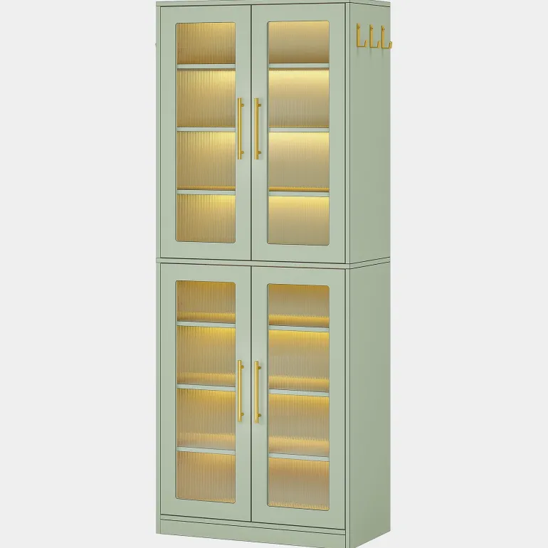 Hot Tribesigns 67 - inch Bookcase, 8 - Tier Bookshelf with Acrylic Doors and LED Light
