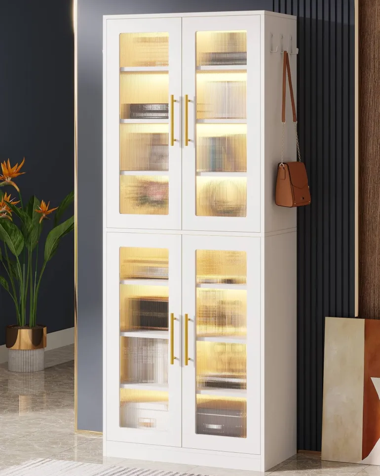 Hot Tribesigns 67 - inch Bookcase, 8 - Tier Bookshelf with Acrylic Doors and LED Light