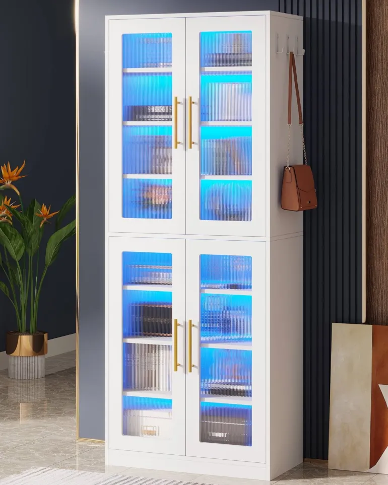 Hot Tribesigns 67 - inch Bookcase, 8 - Tier Bookshelf with Acrylic Doors and LED Light