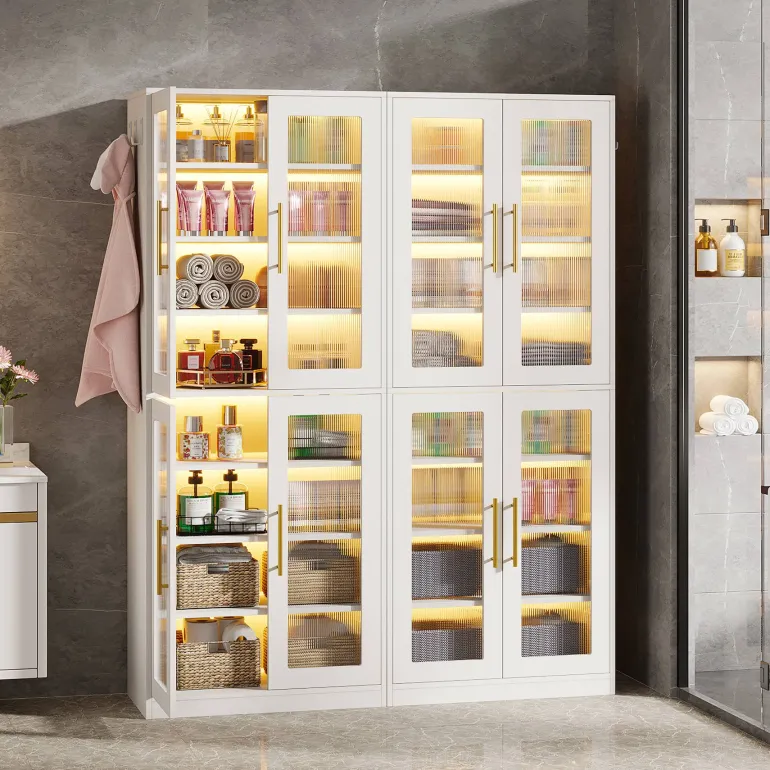Hot Tribesigns 67 - inch Bookcase, 8 - Tier Bookshelf with Acrylic Doors and LED Light