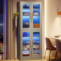 Hot Tribesigns 67 - inch Bookcase, 8 - Tier Bookshelf with Acrylic Doors and LED Light
