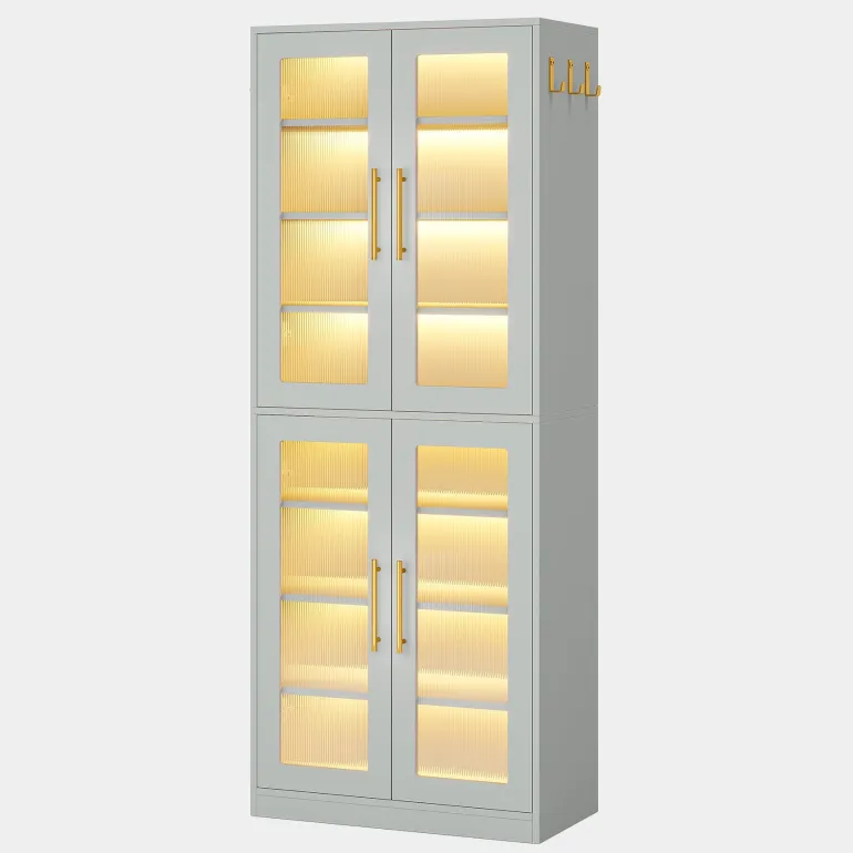 Hot Tribesigns 67 - inch Bookcase, 8 - Tier Bookshelf with Acrylic Doors and LED Light