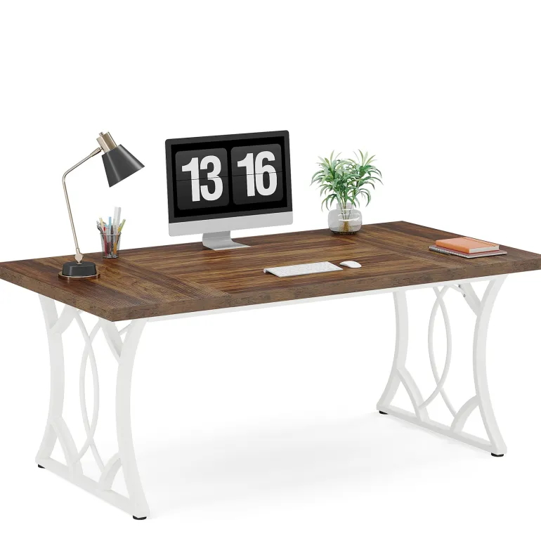 Fashion Tribesigns 63 - Inch Executive Desk, Industrial Computer Desk with Wooden Tabletop