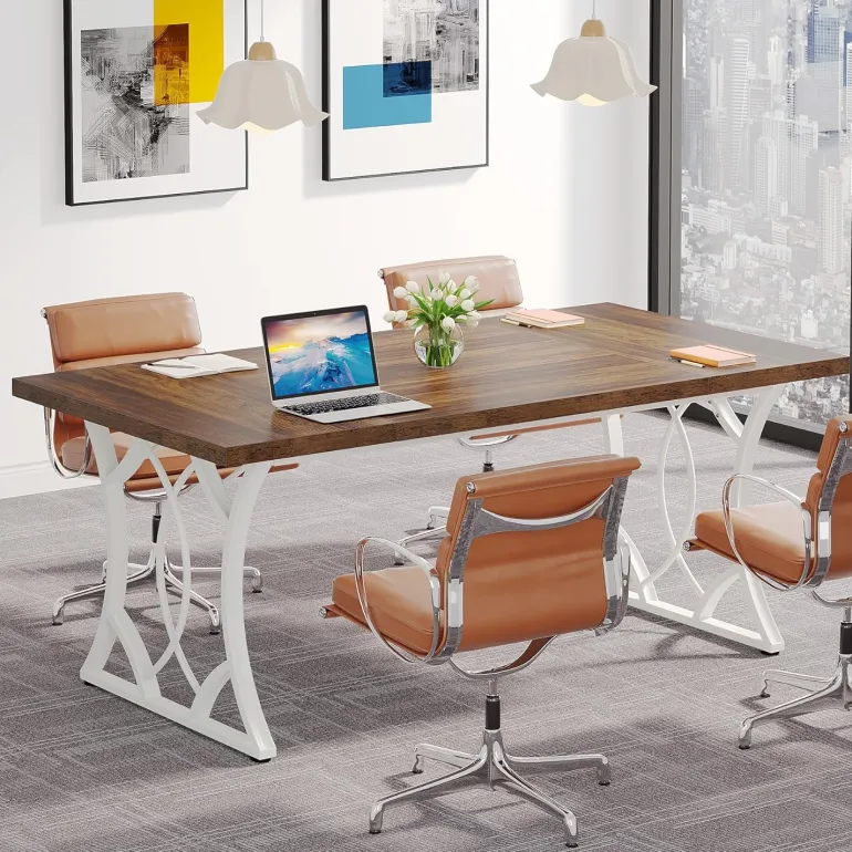Fashion Tribesigns 63 - Inch Executive Desk, Industrial Computer Desk with Wooden Tabletop