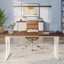 Fashion Tribesigns 63 - Inch Executive Desk, Industrial Computer Desk with Wooden Tabletop