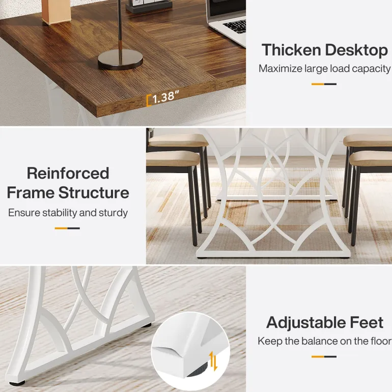 Fashion Tribesigns 63 - Inch Executive Desk, Industrial Computer Desk with Wooden Tabletop