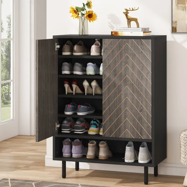 New Tribesigns 18 - Pair Shoe Cabinet, 6 - Tier Shoe Rack Organizer Cabinet with Door