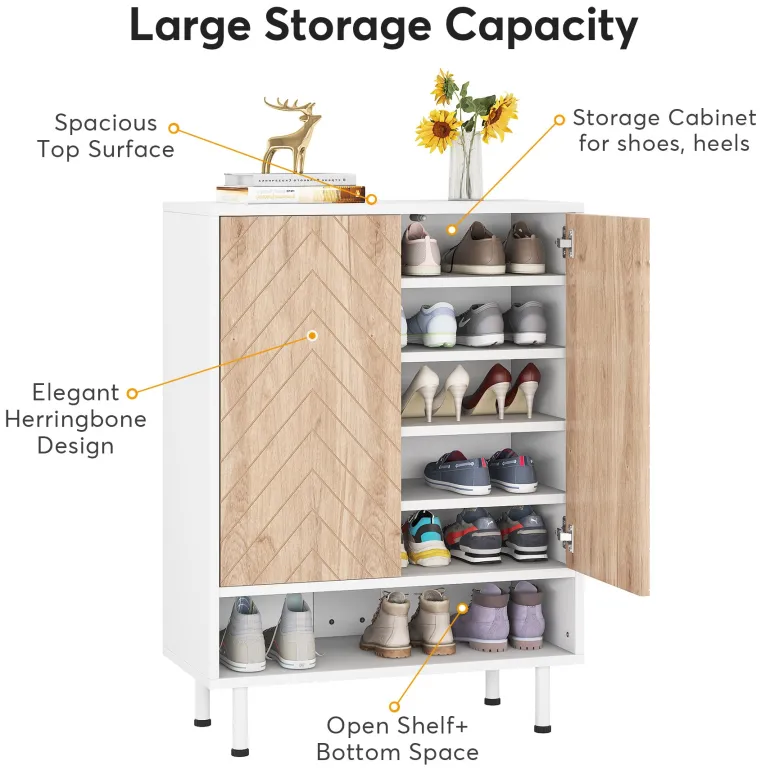 New Tribesigns 18 - Pair Shoe Cabinet, 6 - Tier Shoe Rack Organizer Cabinet with Door