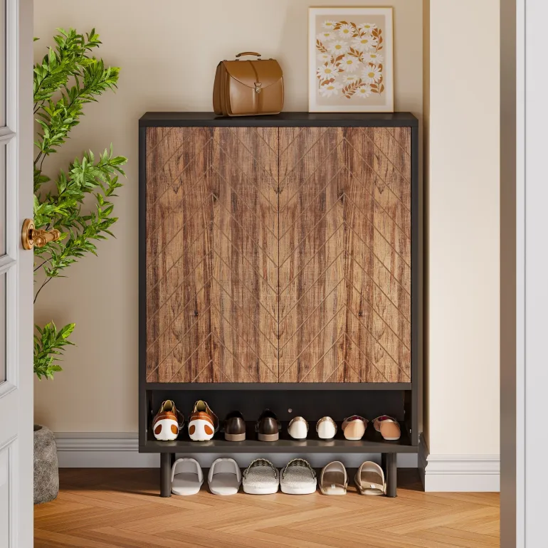 New Tribesigns 18 - Pair Shoe Cabinet, 6 - Tier Shoe Rack Organizer Cabinet with Door