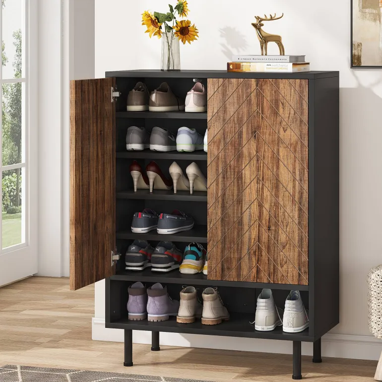 New Tribesigns 18 - Pair Shoe Cabinet, 6 - Tier Shoe Rack Organizer Cabinet with Door