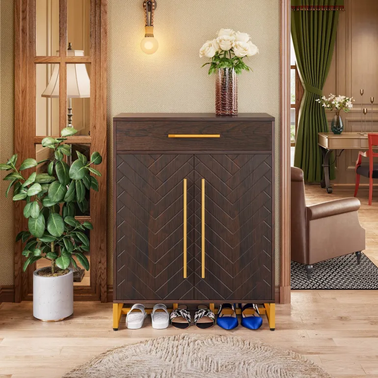 Shop Tribesigns 20 - Pair Shoe Cabinet Organizer with Drawer & Adjustable Shelves