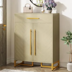 Shop Tribesigns 20 - Pair Shoe Cabinet Organizer with Drawer & Adjustable Shelves