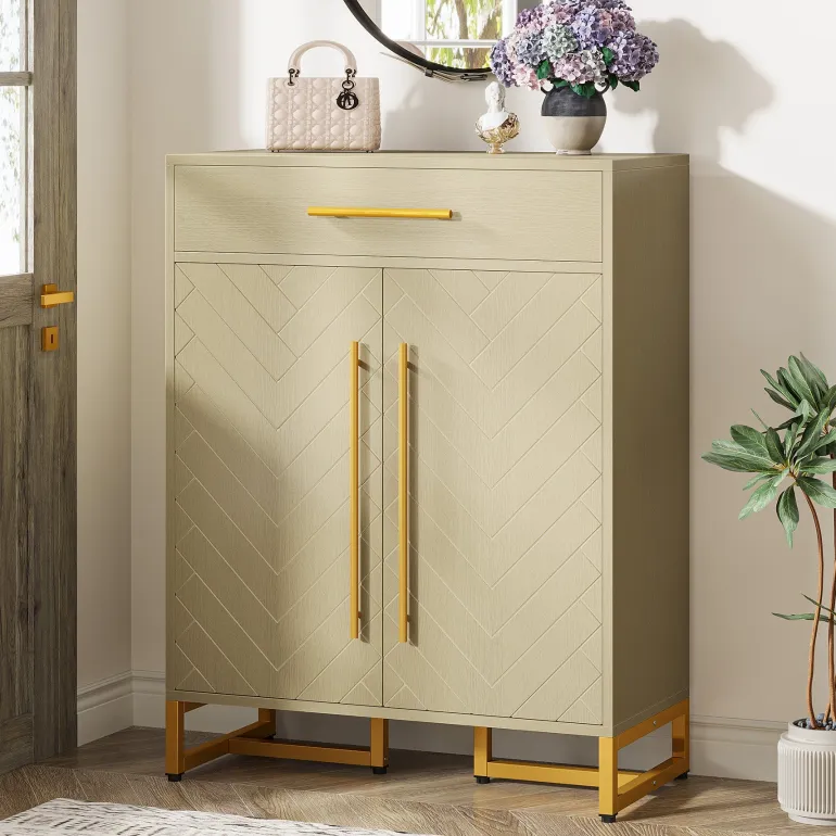 Shop Tribesigns 20 - Pair Shoe Cabinet Organizer with Drawer & Adjustable Shelves