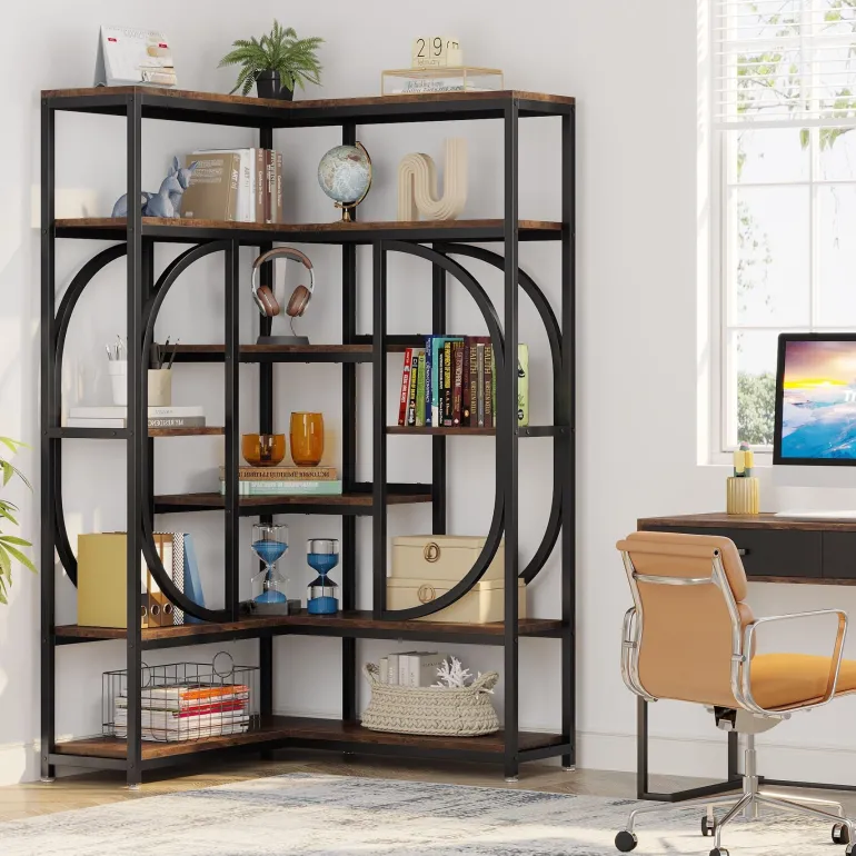 Cheap Tribesigns 7 - Shelf Corner Bookshelf, L - Shaped Bookcase Display Rack