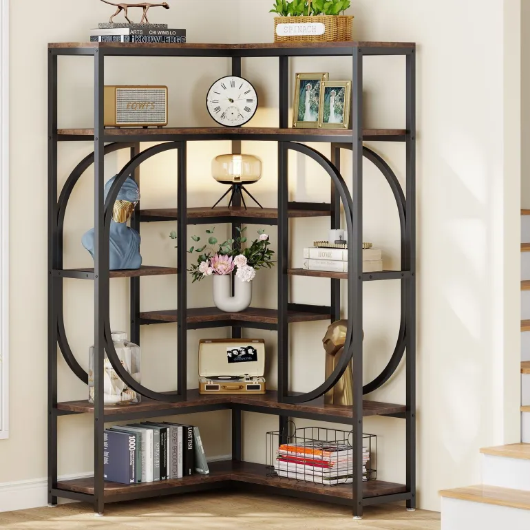 Cheap Tribesigns 7 - Shelf Corner Bookshelf, L - Shaped Bookcase Display Rack