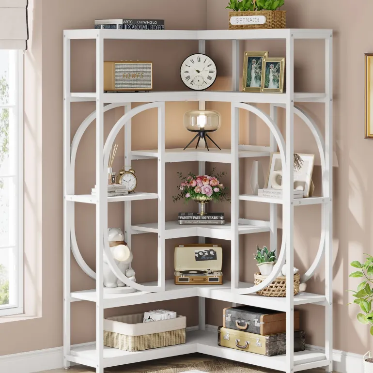 Cheap Tribesigns 7 - Shelf Corner Bookshelf, L - Shaped Bookcase Display Rack