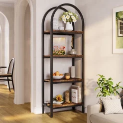 Cheap Tribesigns 4 - Tier / 5 - Tier Bookshelf, Arched Bookcase Display Rack with Storage Shelves