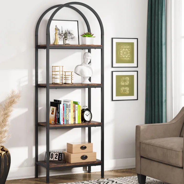 Cheap Tribesigns 4 - Tier / 5 - Tier Bookshelf, Arched Bookcase Display Rack with Storage Shelves