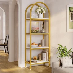 Cheap Tribesigns 4 - Tier / 5 - Tier Bookshelf, Arched Bookcase Display Rack with Storage Shelves