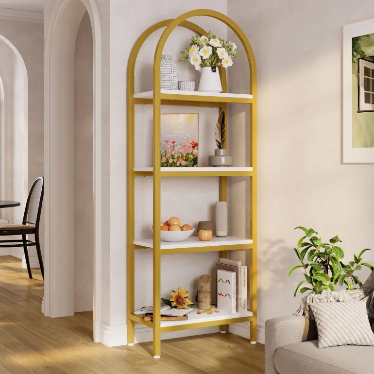 Cheap Tribesigns 4 - Tier / 5 - Tier Bookshelf, Arched Bookcase Display Rack with Storage Shelves