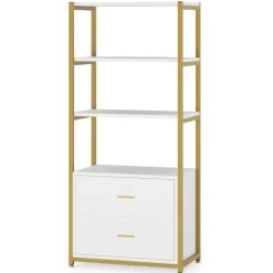 Cheap Tribesigns 4 - Tier Bookshelf Etagere Display Bookcase with 2 Drawers