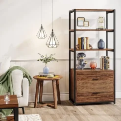 Cheap Tribesigns 4 - Tier Bookshelf Etagere Display Bookcase with 2 Drawers