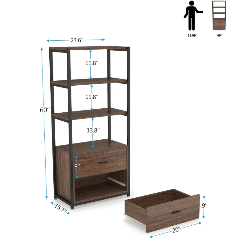 Cheap Tribesigns 4 - Tier Bookshelf Etagere Display Bookcase with 2 Drawers