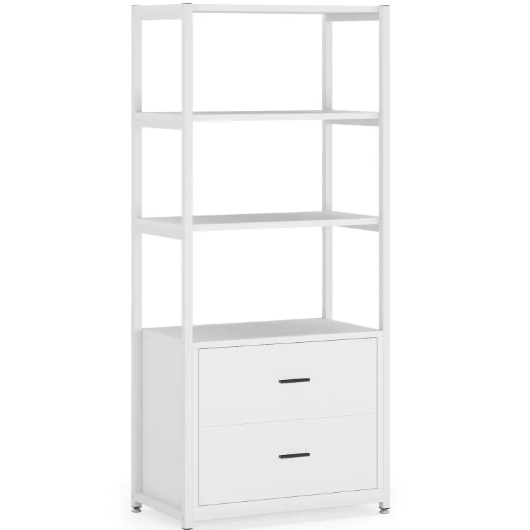Cheap Tribesigns 4 - Tier Bookshelf Etagere Display Bookcase with 2 Drawers