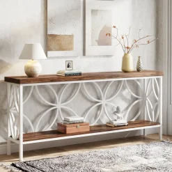 Online Tribesigns 2 - Tier Console Table, 70.9" Industrial Sofa Table Behind Couch