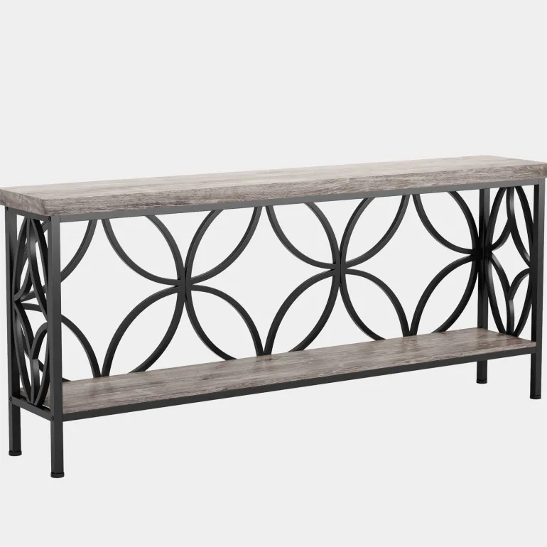 Online Tribesigns 2 - Tier Console Table, 70.9" Industrial Sofa Table Behind Couch
