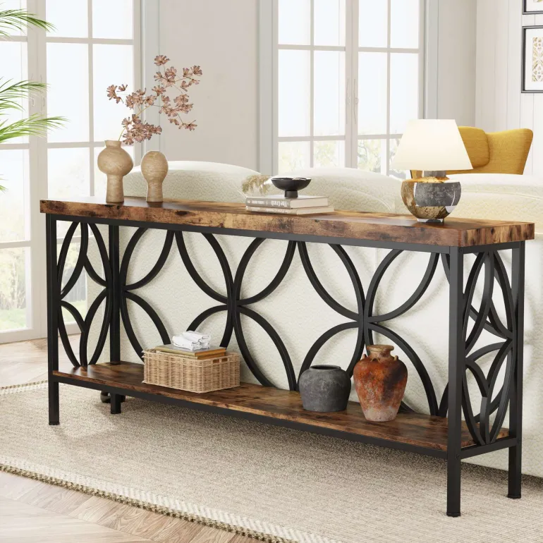 Online Tribesigns 2 - Tier Console Table, 70.9" Industrial Sofa Table Behind Couch