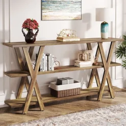 Fashion Tribesigns 3 - Tier Console Table, Farmhouse Hallway Table with Storage Shelves